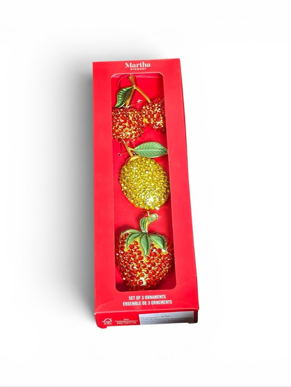 Martha Stewart Jeweled Fruit Ornament Set Cherry Lemon Strawberry Christmas NIB